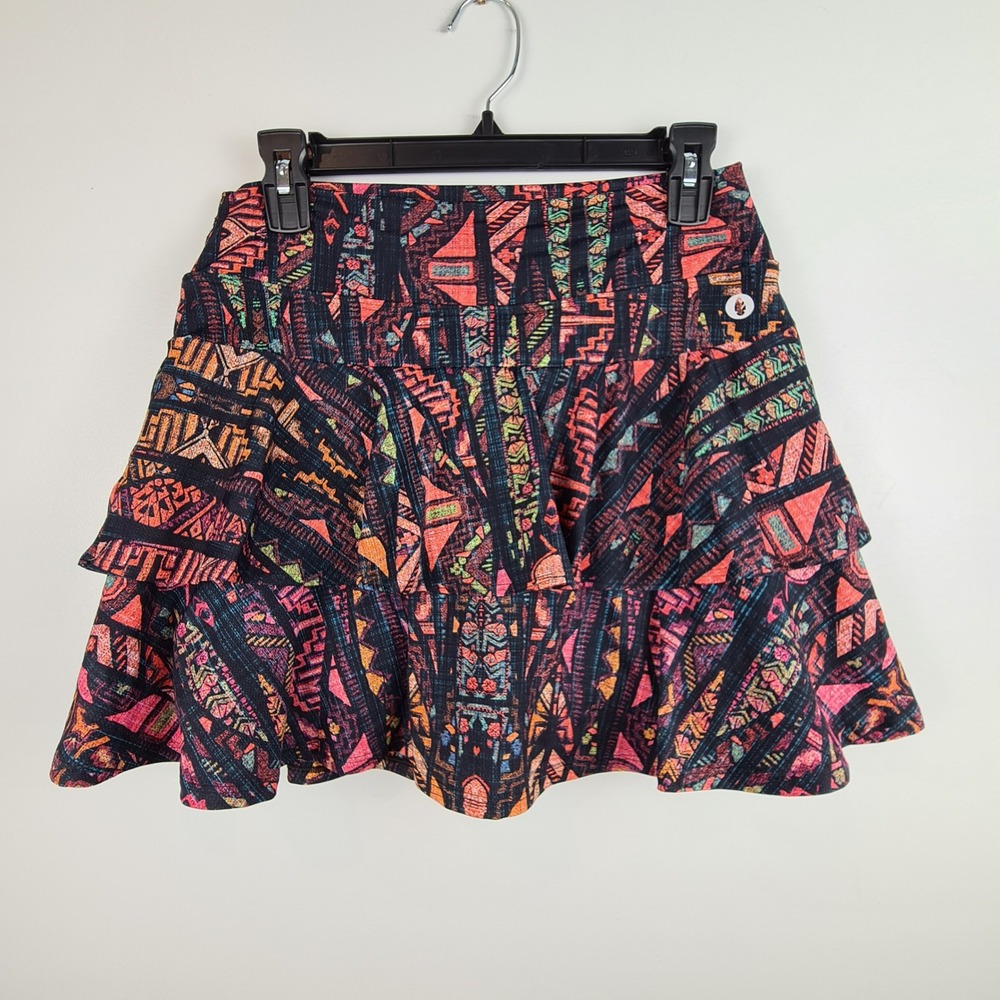 Dona Jo JoJo Skirt Geometric Tribal Print Ruffle Tennis Skort Womens Size 2 Golf